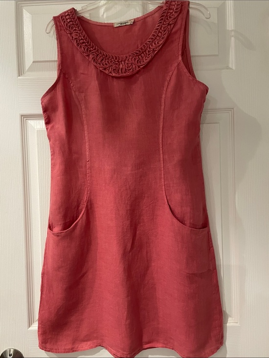 Lungo L’Arno Dresses & Skirts - Coral Sleeveless 100% Linen Shift Dress with Braided Scoop Neck